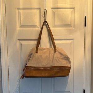 Chic Tan and Large Faux Brown and Tan Leather Tote Purse